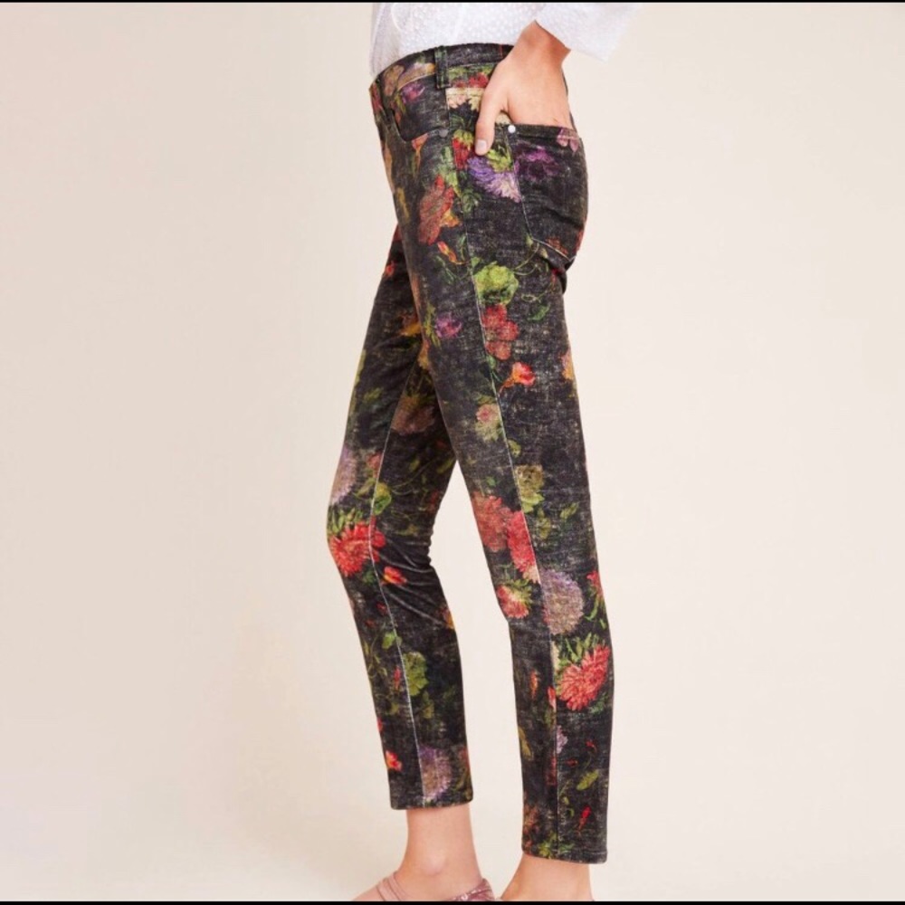 Pilcro and the Letterpress Floral Skinny Pants - Black and Multicolor